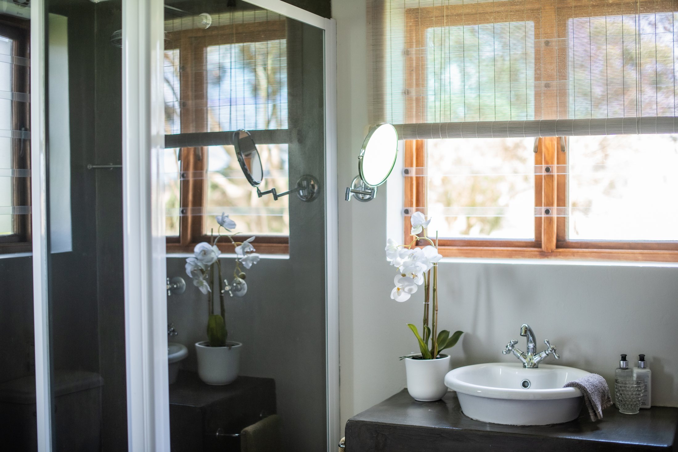 Karakul — bathroom basin and shower at Landmeterskop Farm Cottages